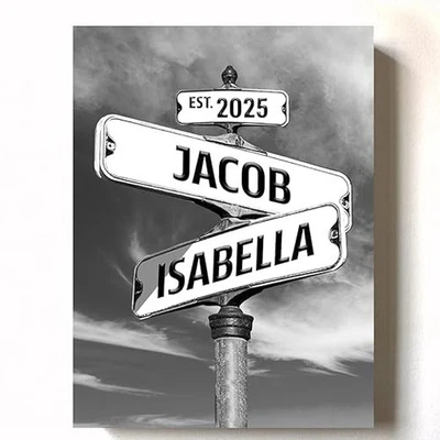 Personalized Street Sign for Couples, Crossroads Custom Name Date Street Sign - Image 1 of 4