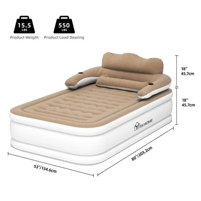 FullXL Air Bed featuring Headboard, 18in Inflatable Mattress with Pillow - Image 1 of 4