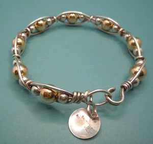Vintage LADDA BIHLER Sterling Silver Beaded Wire Wrap Hook Bracelet Size 7.25 - Picture 1 of 3