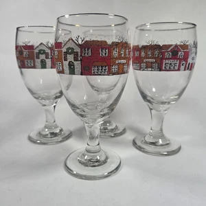 Set 4 Calici a Stelo Villaggio Vacanze 6,25in Bordo Argento Bicchieri Natale - Foto 1 di 11