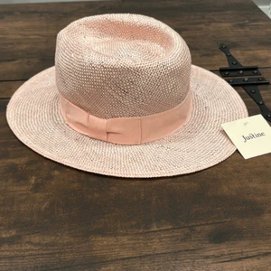 NWT Justine Women's Remi Straw Grossgrain Band Summer Fedora Hat Pink S/M - Picture 1 of 6