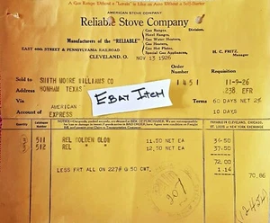 1926 Cleveland Ohio AFFIDABILE STOVE COMPANY Billhead East & 40th Penn. Ferrovia - Foto 1 di 1