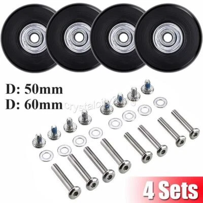 4x Gepäck Koffer Ersatz Räder Achsen 50mm/60mm Reparatur Mute Gummi Rollen - Bild 1 von 4