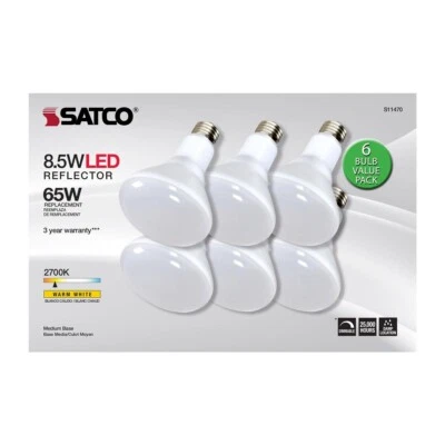 Satco S11470 - 8.5 Watt LED BR30 Dimmable Bulb - 2700K - (2 or 4 of the 6 Packs) - Image 1 of 4