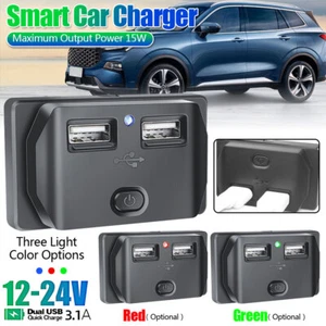Dual USB 3.1A Car Boat RV Charger Socket LED Power Outlet 12-24V - Zdjęcie 1 z 13
