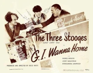 THE 3 THREE STOOGES 1946 G.I. WANNA HOME MOE LARRY CURLY 11X14 TITLE  LOBBY CARD - Picture 1 of 1