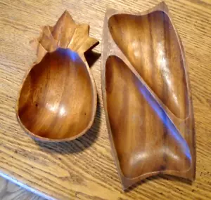 Lote de 2 platos para servir tazón de piña de madera vaina de mono dividida artesanal - Imagen 1 de 3