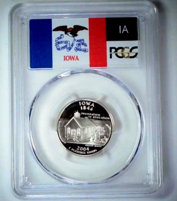 2004-S 25C State Quarter Iowa PCGS PR69 DCAM 90% Silver 25lsso0226 - Image 1 of 4