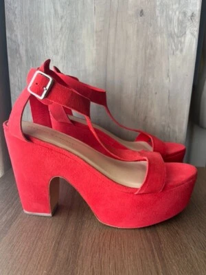 Loeffler Randall 凉鞋 Minette 红色皮革高厚底楔形 11 码麂皮绒 — 第 1/4 张图片