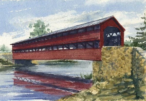 Civil War Sachs Covered Bridge, Gettysburg, PA. Gerald Hill watercolor notecards - Picture 1 of 2