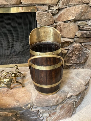 ANTIQUE ENGLISH BRASS BANDED OAK BARREL UMBRELLA STICK LOG STAND SCUTTLE 19C Cover