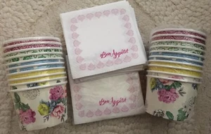 Poppytalk Party Supplies Floral Dessert Bowls And Napkins Bon Appetit 40 Bowls - Picture 1 of 5