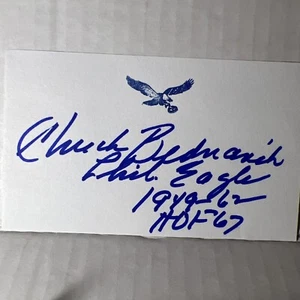 Signierte Chuck (Concrete Charlie) Bednarik NFL HOF Deceased Eagles Autogrammkarte - Bild 1 von 4