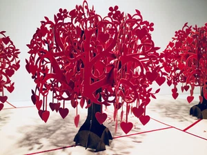 Origami RED Tree of LOVE Hearts 3D Pop Up Greeting Card Anniversary LOVE Wedding - Picture 1 of 12