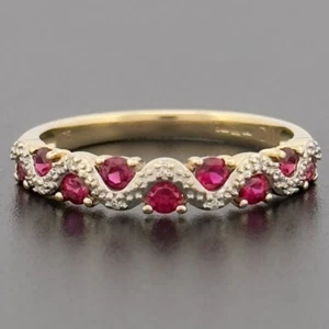 9ct Yellow Gold Ruby & Diamond Cluster Eternity Ring Size N Hallmarked - Picture 1 of 10