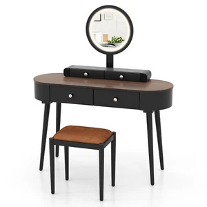 Solid Wood Makeup Vanity Desk Set w/LED Lighted Mirror,Cushioned Stool ,Drawers - Picture 1 of 9