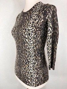 Women's Sz Small J.Crew 100% Merino Wool Animal Print Crewneck Sweater Cheetah - Picture 1 of 8