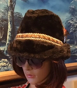 Vintage Stetson Austrian Style Mens Brown Faux Fur Hat With Leather/feather Trim - Picture 1 of 16