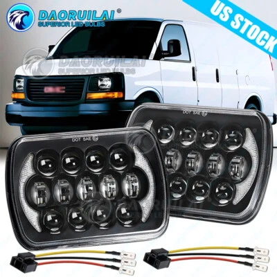 Fit 1996-2018 GMC Savana 1500 2500 3500 7x6" Inch LED Headlight Hi/Lo Halo DRL - Image 1 of 4