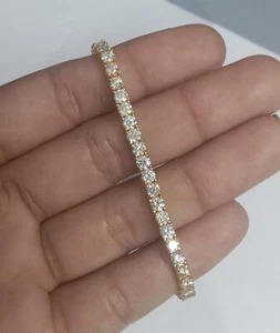 Women's Tennis Bracelet 14K Yellow Gold Round Cut Genuine Natural Diamond - Picture 1 of 15
