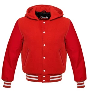 Sudadera con capucha de béisbol universitaria Letterman para hombre mangas de cuero - Imagen 1 de 3