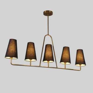 Sputnik Chandelier Five Linen Shade Light Stilnovo Style Brass Linear Light Fixt - Picture 1 of 7