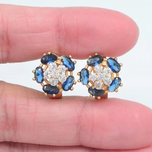18K Yellow Gold Filled Fashion Blue Mystic Topaz Flower Huggie Earrings Jewelry - Picture 1 of 21