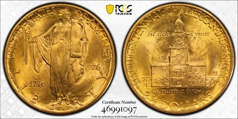 1926 Sesquicentennial Commemorative Gold $2 1/2 PCGS MS64 Cover
