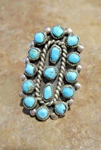 1.5" FINE Vintage Zuni Sterling PETIT POINT / SNAKE EYE Turquoise Ring 6.5 - Picture 1 of 8