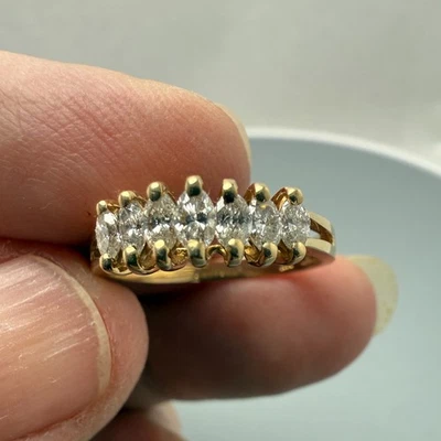 Pulseira de ouro amarelo 14K com 7 diamantes marquesa natural 2,1 gramas tamanho 7 - Imagem 1 de 4