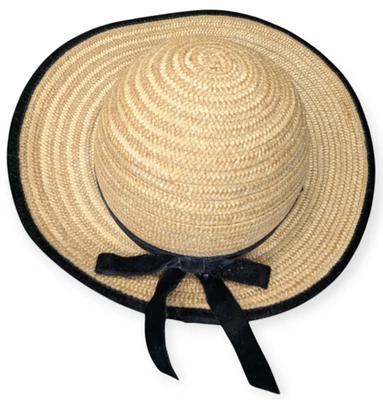 Sombrero Vintage MGM Elizabeth Taylor Original Niño Paja y Floral Borde Terciopelo Negro Foto 1 de 4