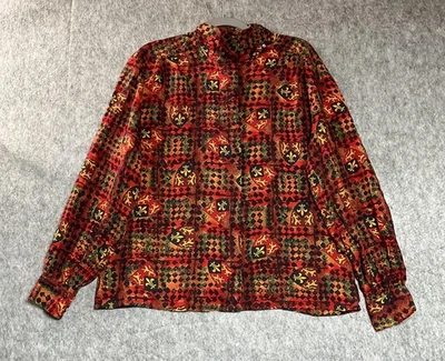 Винтажный Pendleton блузка женщин PL красный геометрический геральдический принт 90-х США миниатюрный L - Изображение 1 из 4