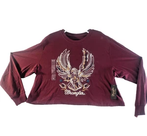 Damen Wrangler Retro Eagle Cropped Langarm T-Shirt Wein Burgund L - Bild 1 von 8