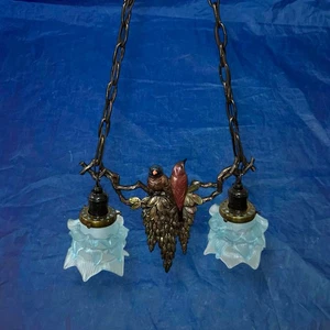 Rare Birds Fixture Hand Blown Ice Blue Shades Nice! 36A - Picture 1 of 8