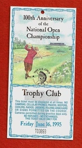 TIGER WOODS 1995 U.S. OPEN ERSTER AUFTRITT, FRIDAY TROPHY CLUB GOLF TICKET - Bild 1 von 2