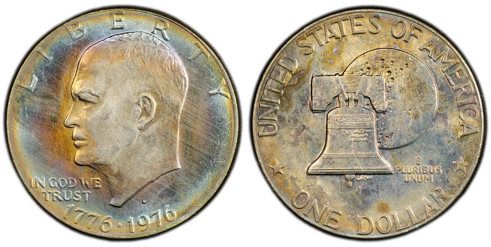 Dólar Eisenhower 1976-D Tipo 2 PCGS "UNC DETALHES": Obv. Exclusivamente Tonificado & Rev. - Imagem 1 de 4