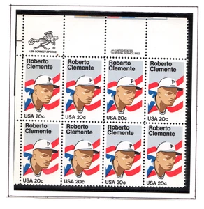 Scott #2097 Roberto Clemente (Pittsburgh) 20¢ Zip Block of 8 Stamps - MNH - Picture 1 of 1
