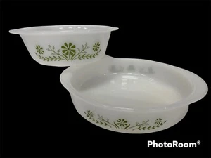 Cazuela Glasbake Vintage Flor Margarita Verde J2600 J2429 Juego De 2 Hecha en EE. UU. - Imagen 1 de 9