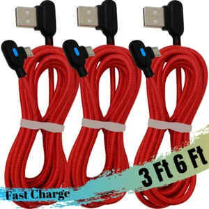 3 Pack 90 Degree Elbow Micro USB Cable Braided Charger For Android Samsung 3/6Ft - Picture 1 of 12