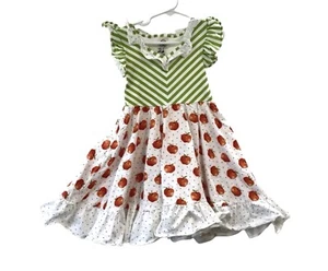 Olive Mae USA Boutique Ruffled Twirl Dress Apples And Green Chevron Size 4T NWT - Picture 1 of 10