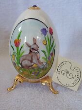 1992 Misty Mountain Studio Hand Painted Blown Egg Easter Bunny & Tulips