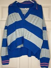 Ascot And Hart Collared V Neck Sweater Blue Striped Size Large