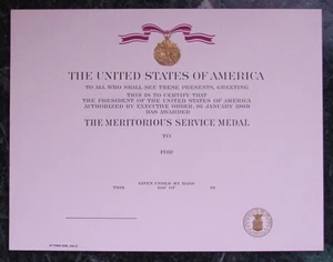 MERITORIOUS SERVICE MEDAL CERTIFICATE - ORIGINAL BLANK AIR FORCE VERSION - FS - Picture 1 of 1