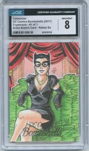 2017 DC Comics Bombshells Cryptozoic Catwoman Sketch Rafael Sa 1/1 CGC 8 - Picture 1 of 2