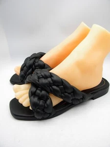 VIONIC Kalina Braided Black Leather Slide Flat Sandals Size 10 - Picture 1 of 15