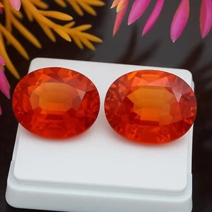 19.50 Ct (2 Pcs) Natural Oval Cut GIE Certified Orange Sapphire Loose Gemstone - Picture 1 of 5