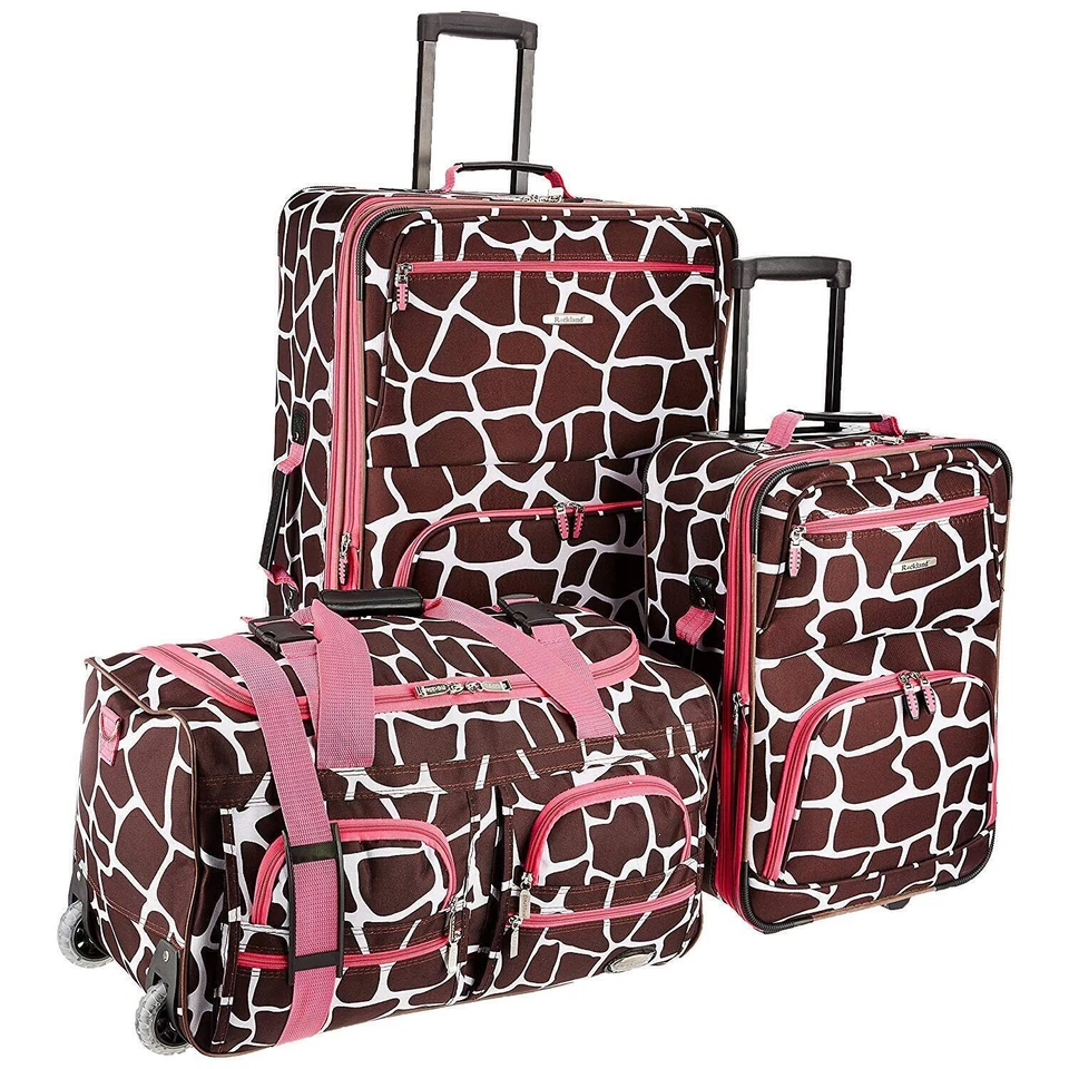 Juego de equipaje expandible de 3 piezas combinación jirafa rosa Rockland Deluxe Foto 1 de 4