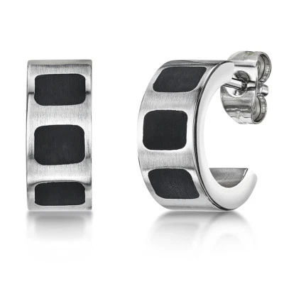 Pendientes de medio aro de titanio esmalte negro dos tonos Foto 1 de 2