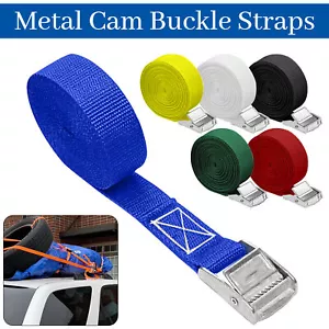 Tie Down Straps Metal Cam Buckle 25mm Webbing 1m & 5m Securing Luggage Trailer - Picture 1 of 12