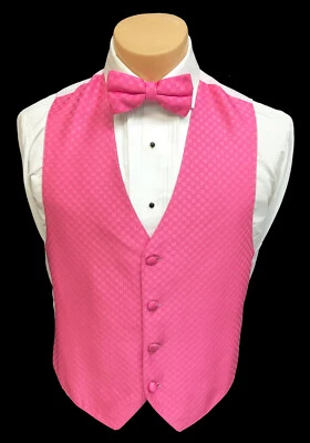Men's Barassi Pink Tuxedo Vest & Tie Bow or Long Cruise Groom Wedding Party Prom - Image 1 of 3